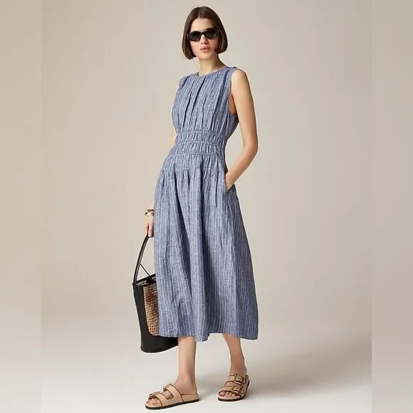 NWT J CREW Hyacinth dress in striped linen - Picture 2 of 7